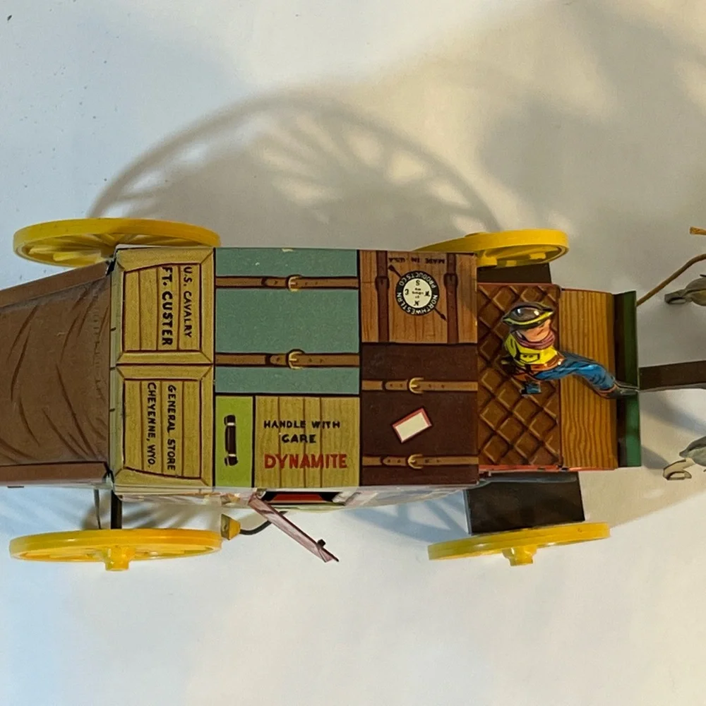 Vintage tin toy Northwestern Stage coach with horses , box and brochure. - Picture 8 of 14